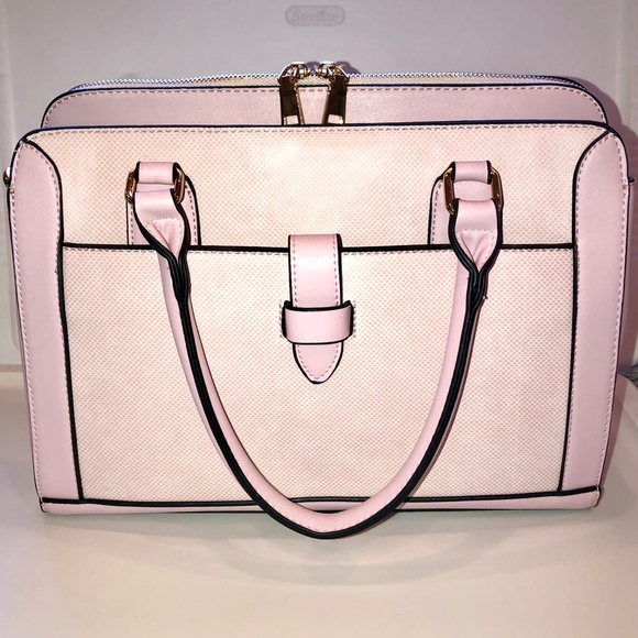 🎉2xHP🎉 VEGAN LEATHER Satchel Snake Skin Center Zip Handbag Pink + Gold Hardware - Picture 4 of 16